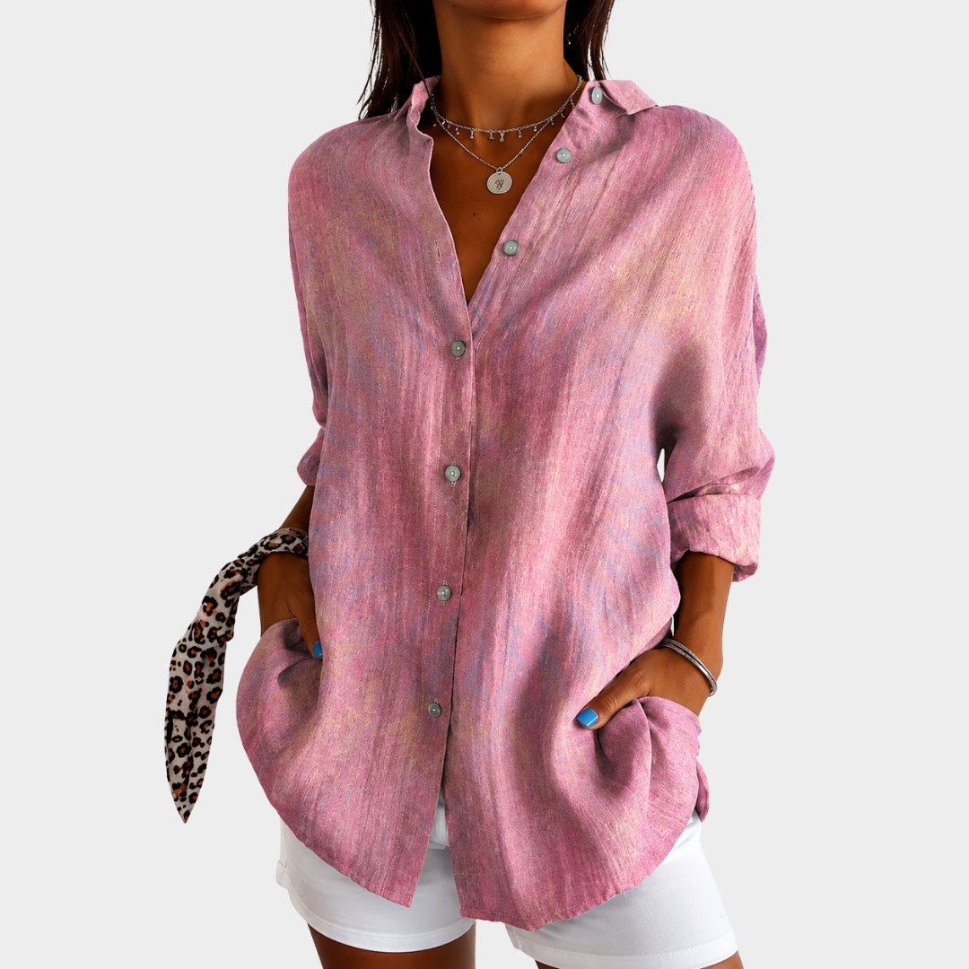 Blouse quotidienne Blush Whisper rose poudré de Danoir Paris, coupe élégante et détails délicats