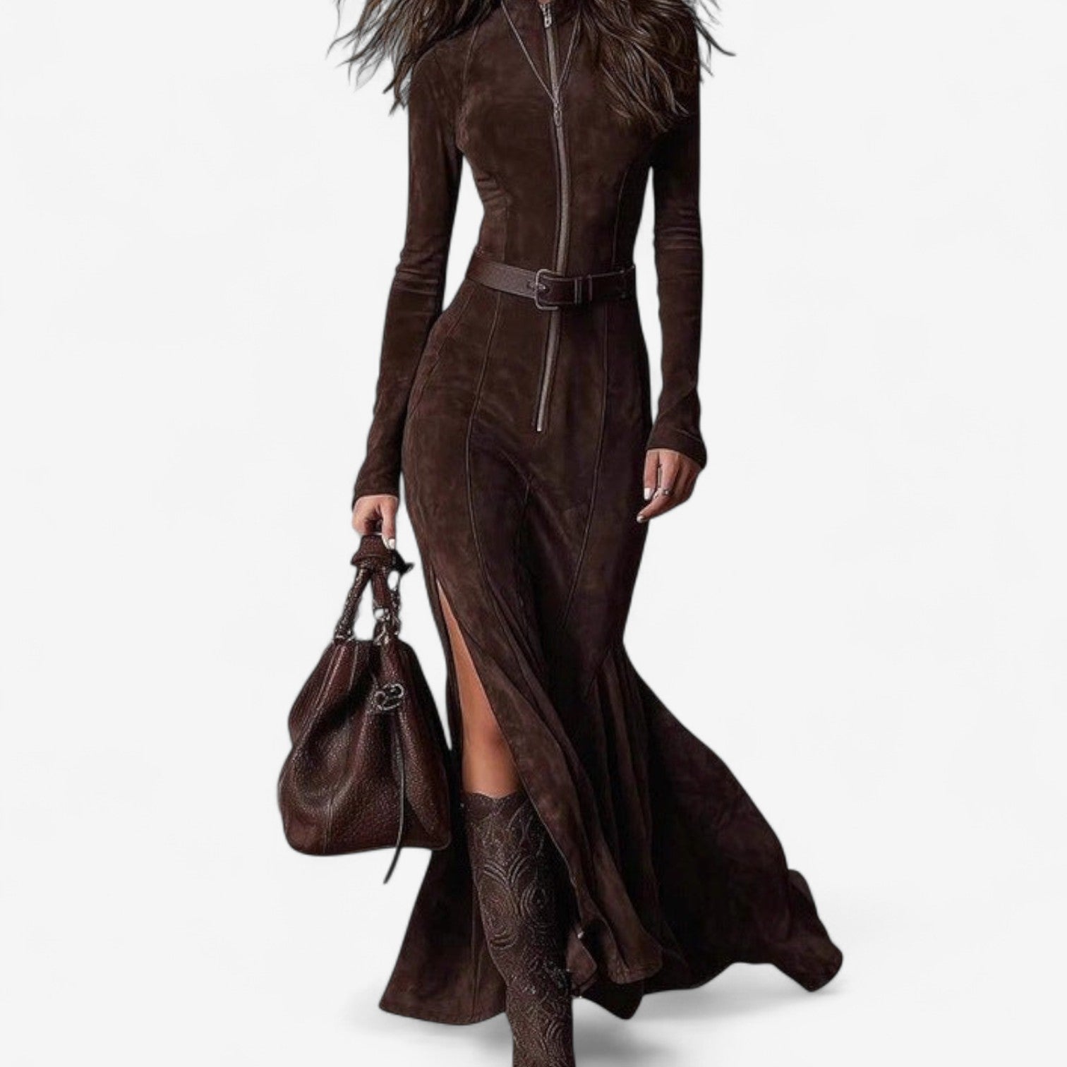 Robe maxi Danoir Paris en tissu léger, couleur unie, longue avec décolleté en V, idéale pour une tenue élégante et confortable.