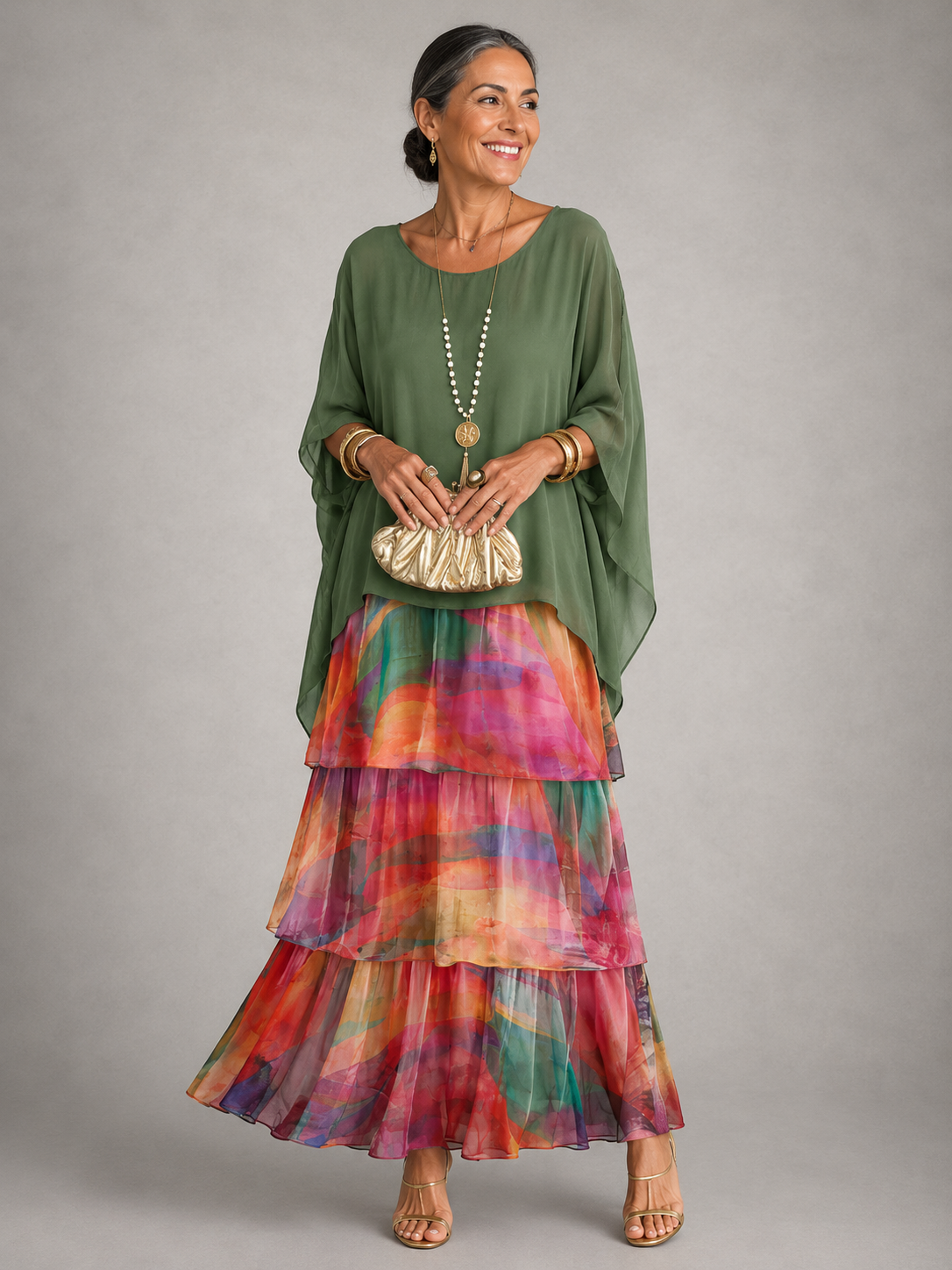 Robe Lara multicolore de Danoir Paris, robe légère avec motif coloré, portée sur un mannequin.