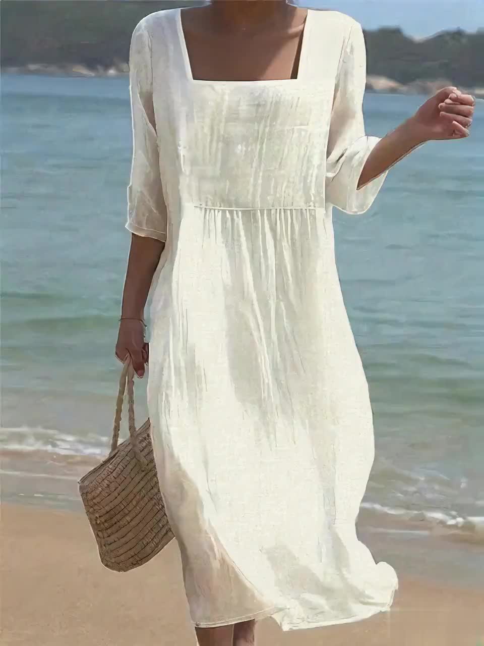 Robe en lin décontractée Lunelle par Danoir Paris, vue de face, tissu léger et style confortable, couleur neutre.