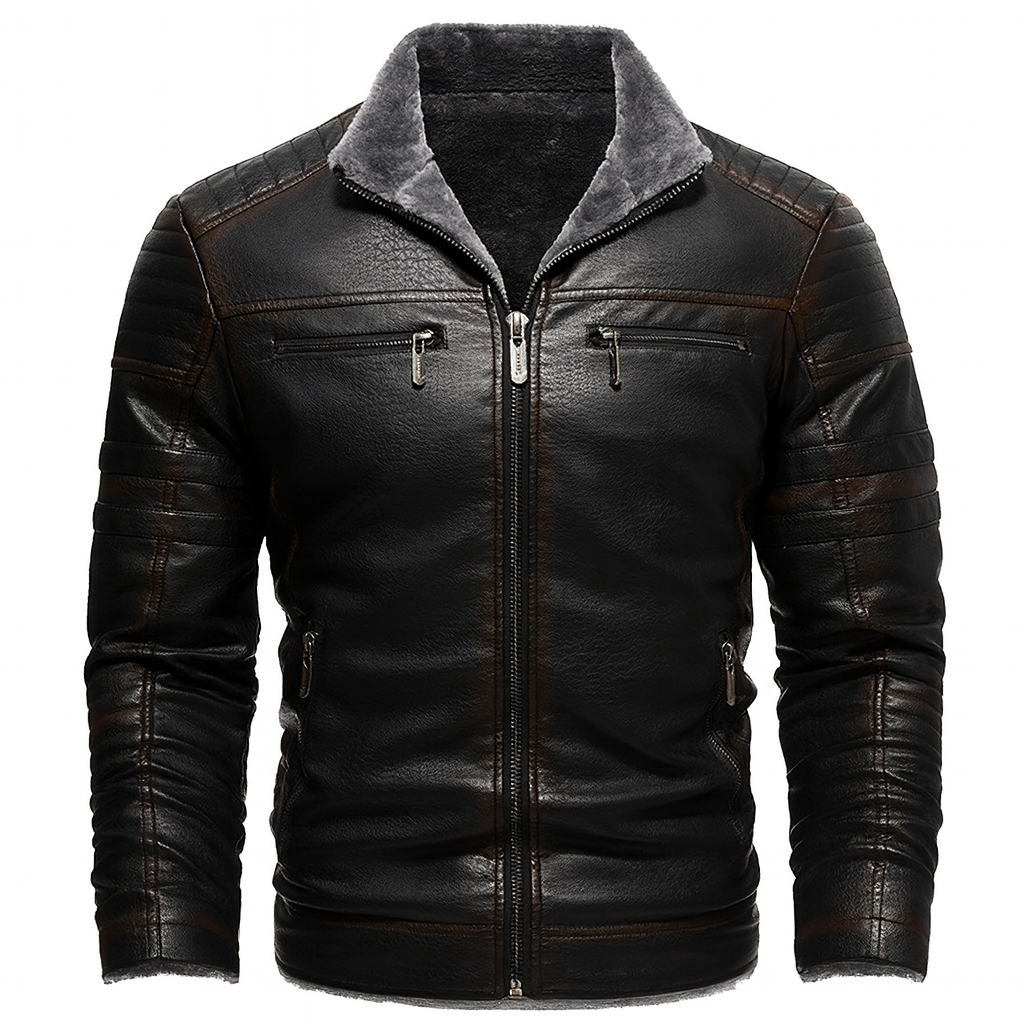 Veste d'hiver pour homme Danoir Paris en similicuir, doublée chaude, avec col et fermeture éclair, mode élégante et confortable.