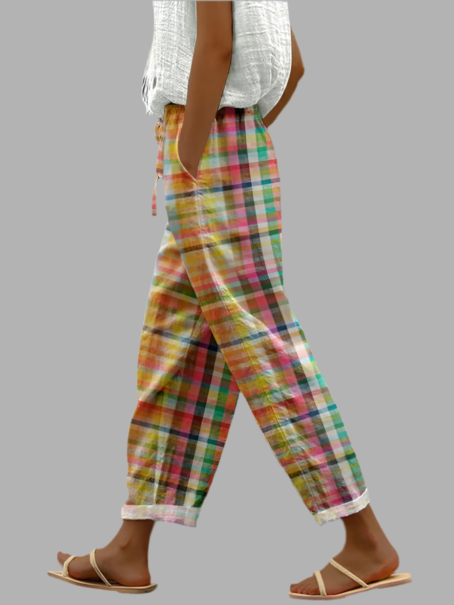 Pantalon carreaux rétro Noëlle de Danoir Paris, coupe élégante et motif à carreaux dans un style vintage.