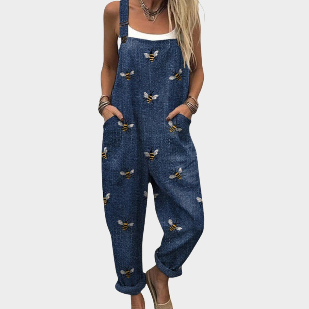 Salopette imprimée confortable de Danoir Paris, pantalon en tissu léger avec motif coloré, idéale pour un style décontracté.