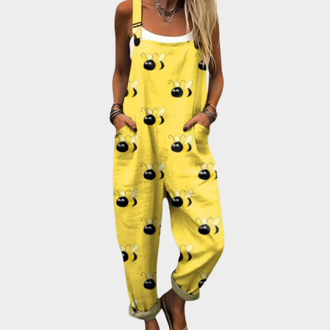 Salopette imprimée confortable de Danoir Paris, vêtement léger avec motif coloré, adaptée pour un style décontracté.