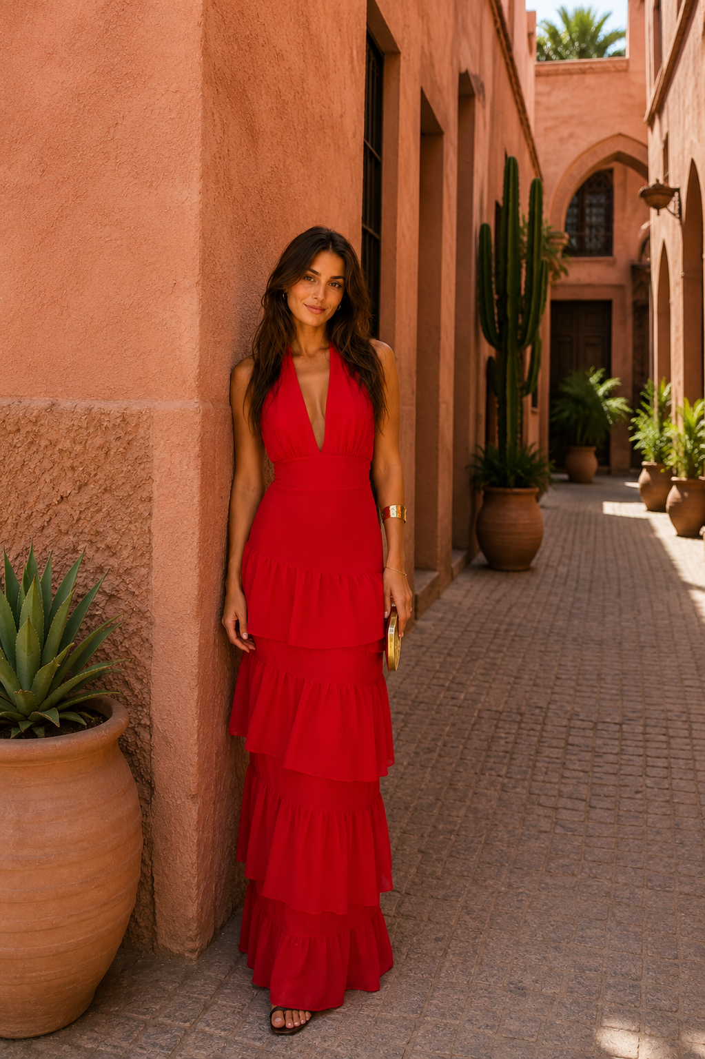 Robe rouge Manila Danoir Paris, élégante en tissu fluide, avec détails modernes et coupe flatteuse, vue de face.
