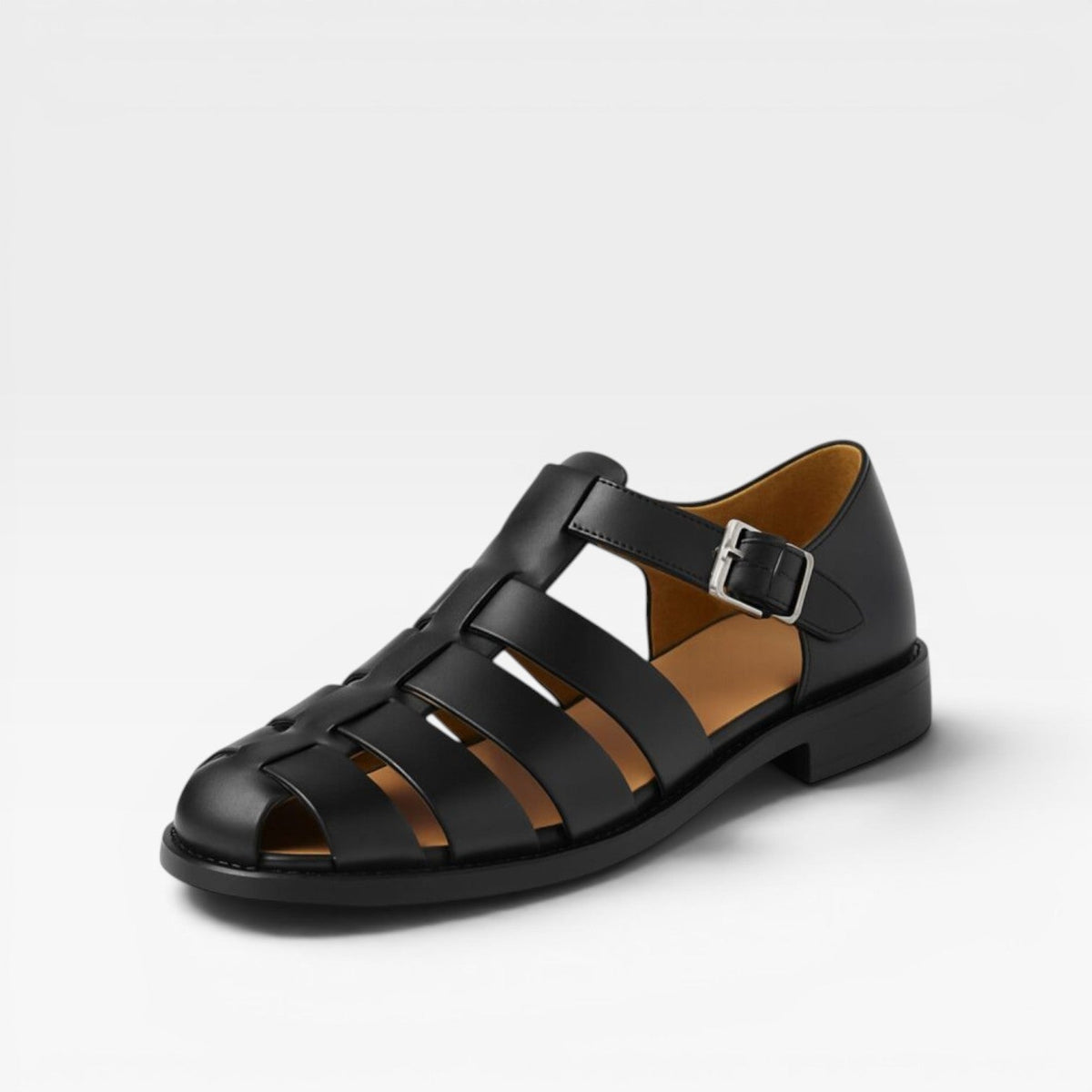 Sandales fisherman en cuir pour hommes Danoir Paris, style estival classique à bout fermé, en bleu, vue de côté.