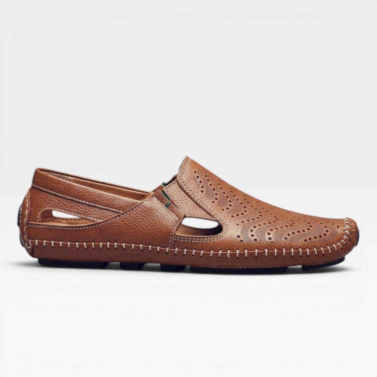 Mules en cuir Danoir Paris pour hommes, style italien perforé, sandales d'été décontractées à enfiler, couleur marine.