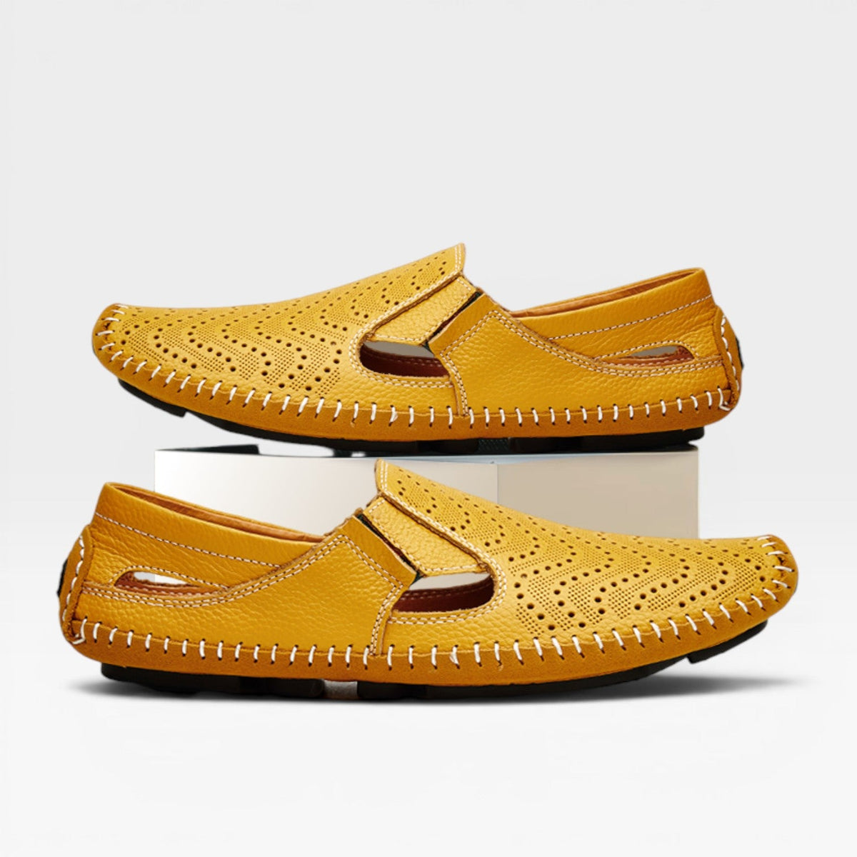 Mules en cuir Danoir Paris pour hommes, style italien, sandales d'été décontractées perforées, faciles à enfiler, marine.