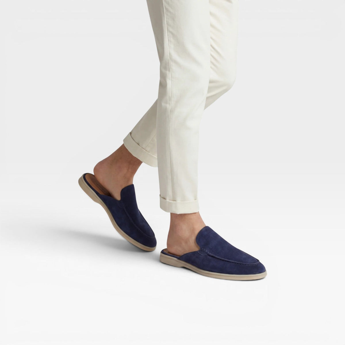 Mules en daim pour hommes Danoir Paris, sandales décontractées sans talon, enfilage facile, couleur marron clair, taille UK 5.