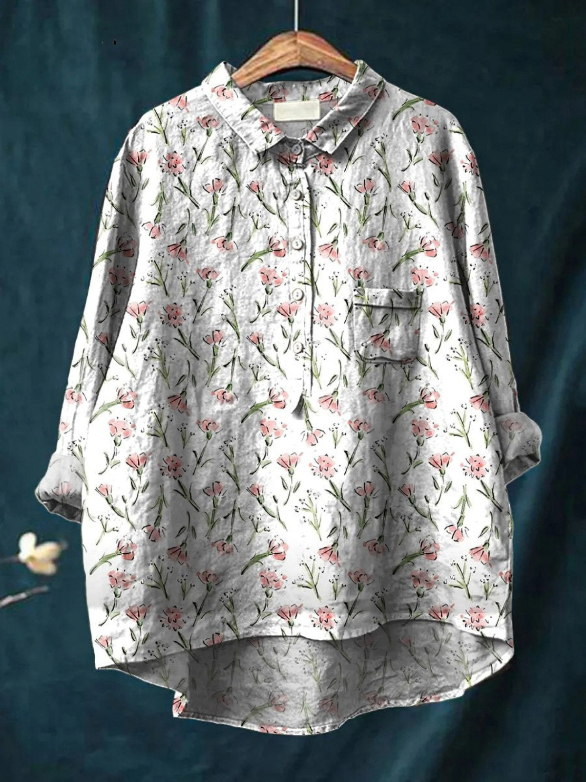 Chemise Hadley Danoir Paris à fleurs roses, motif printanier multicolore, tissu léger pour femme.