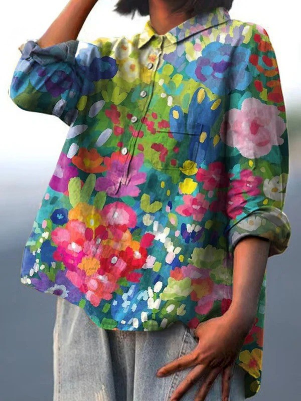 Chemise florale vintage Danoir Paris en coton multicolore avec motif jasmin, style élégant et féminin.