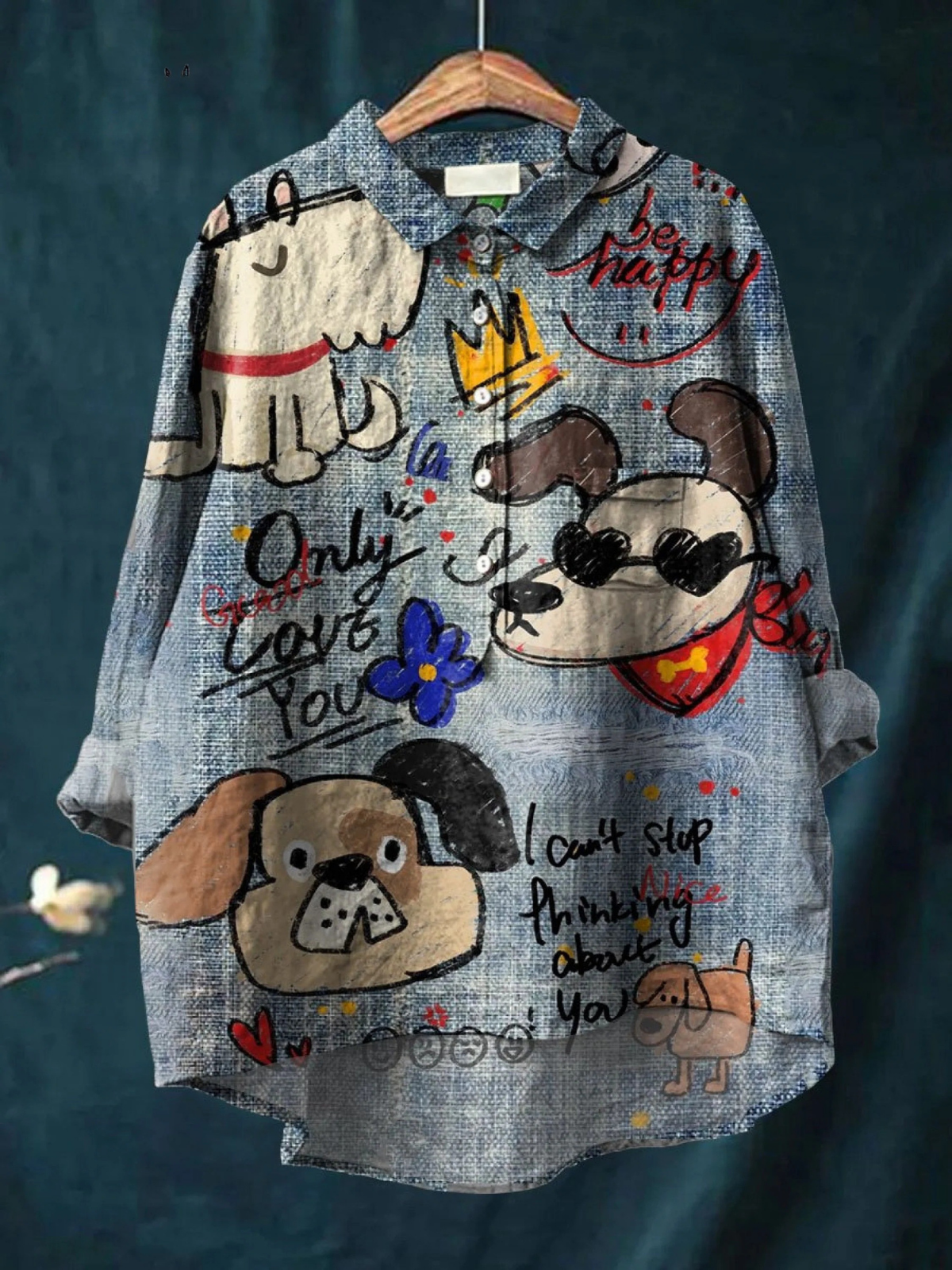 Chemise Danoir Paris Kendra avec motif d'art chien mignon, design coloré, en tissu léger et confortable.