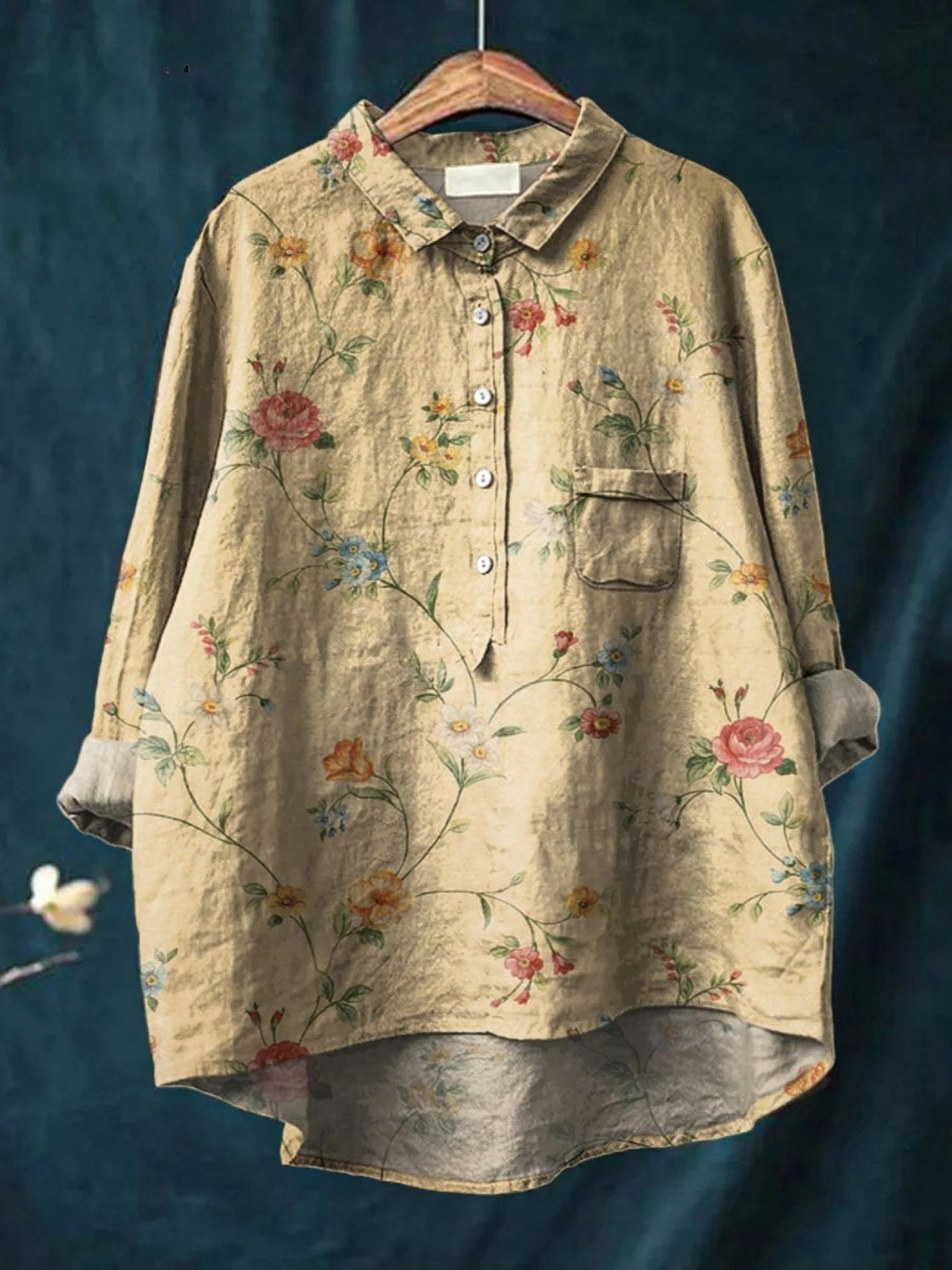 Chemise florale vintage Danoir Paris Mariah, motif multicolore, manches longues, style rétro, idéale pour un look féminin.