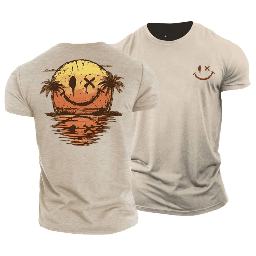 T-shirt beige Danoir Paris avec smiley zomerse, casual et confortable, parfait pour l'été, en tissu léger et doux.
