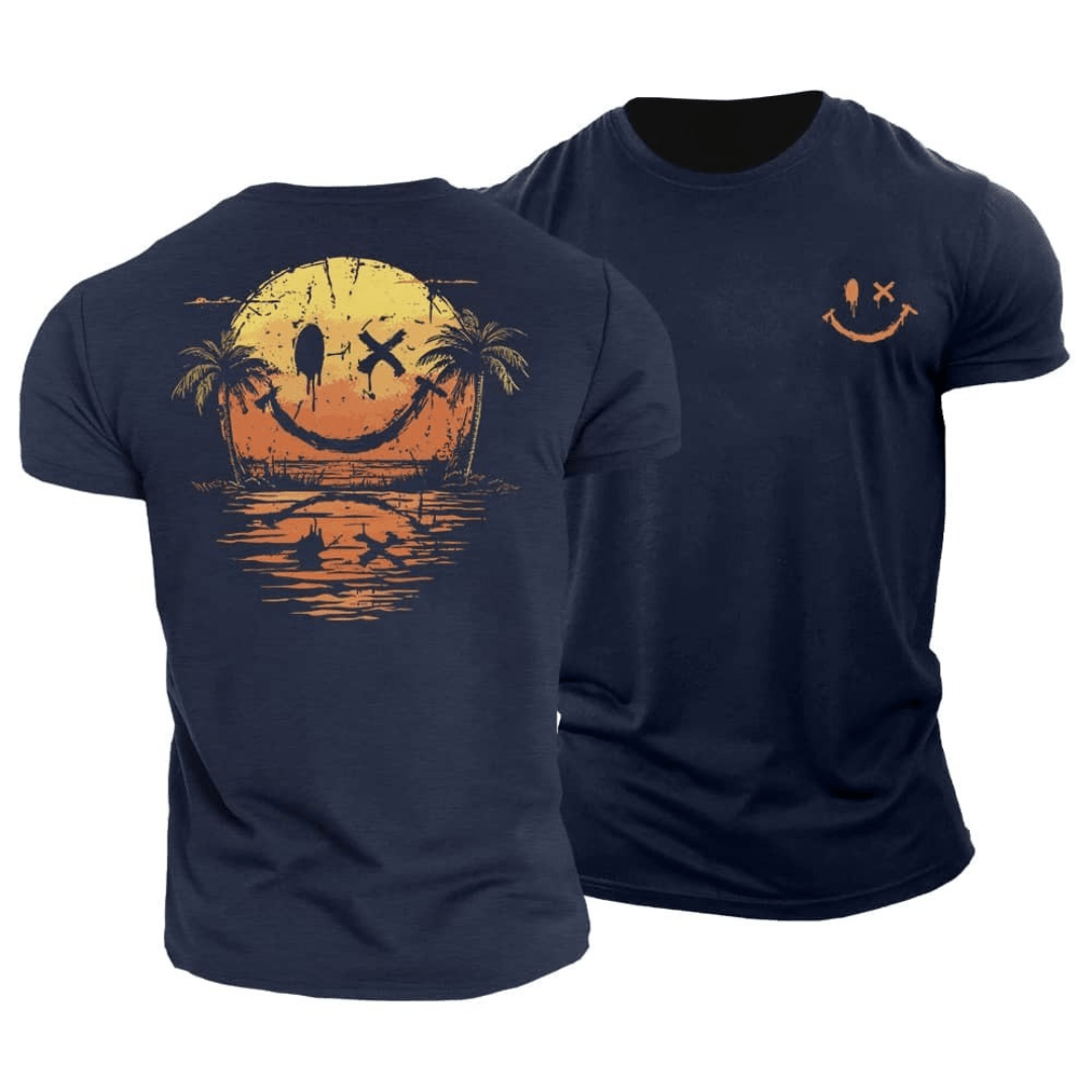 T-shirt beige Danoir Paris avec smiley zomers, motif joyeux, en coton léger pour l'été, taille S, vue de face.