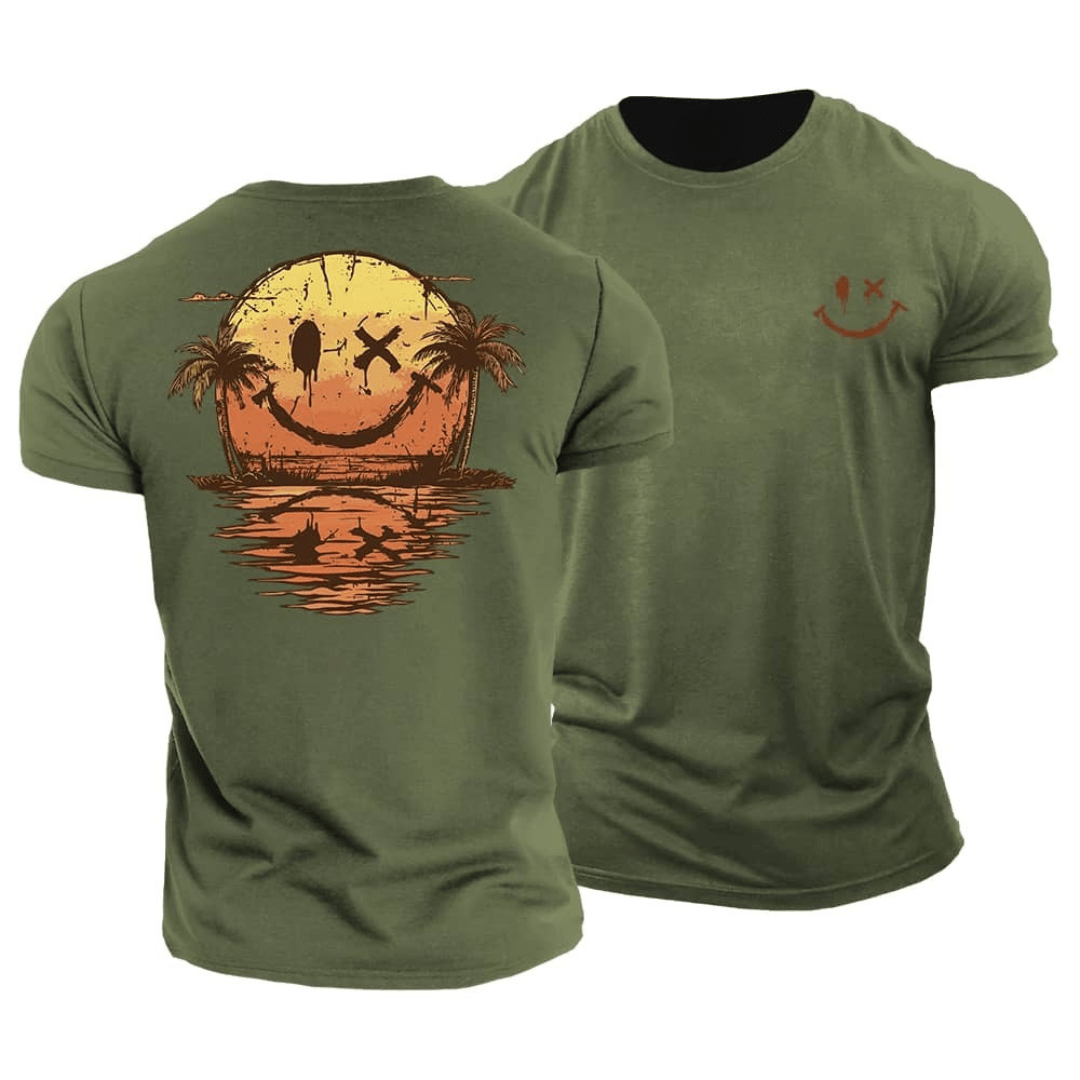 T-shirt beige Danoir Paris avec smiley estival, coupe classique, tissu léger, style décontracté, idéal pour l'été.