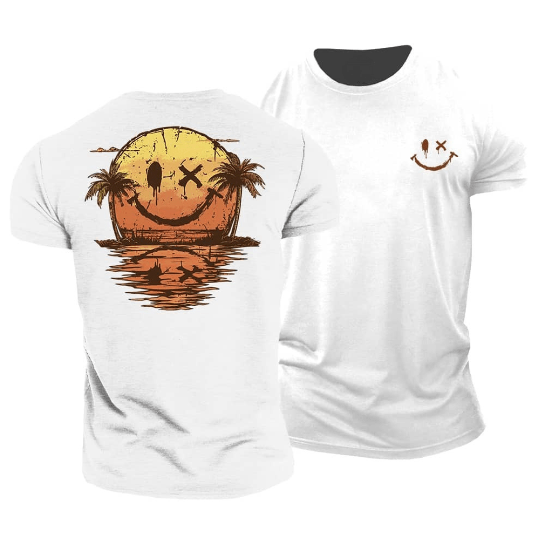 T-shirt beige Danoir Paris avec smiley zomers, couture classique, manches courtes, style décontracté, idéal pour l'été.
