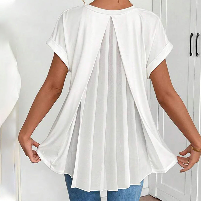 T-shirt décontracté Estella en patchwork de Danoir Paris, tissu coloré et style casual, porté sur mannequin.
