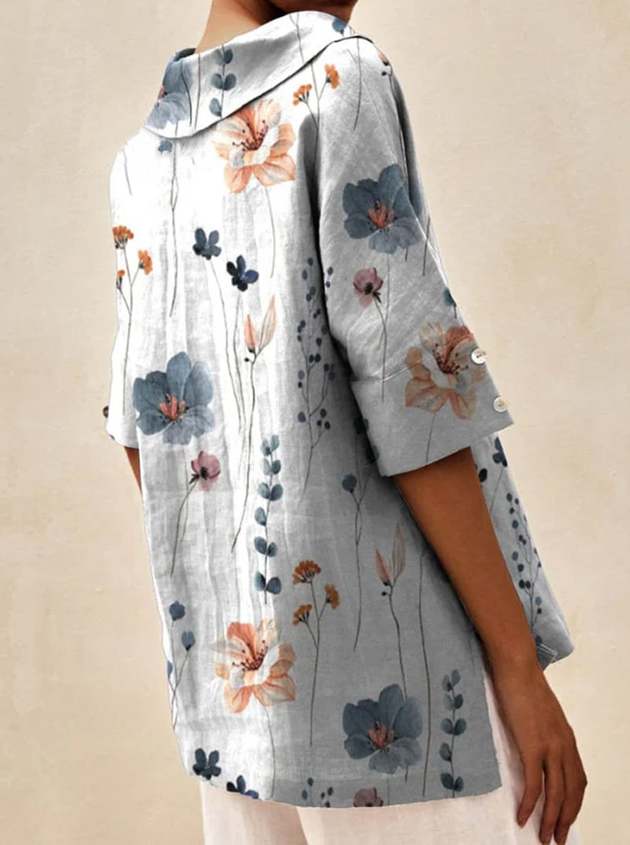 Haut léger floral estival Andrea de Danoir Paris, blouse légère à motif floral coloré, parfait pour la saison estivale.