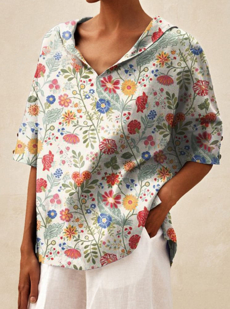 Haut léger floral estival Andrea de Danoir Paris, blouse légère avec motif fleuri, parfait pour la saison estivale.