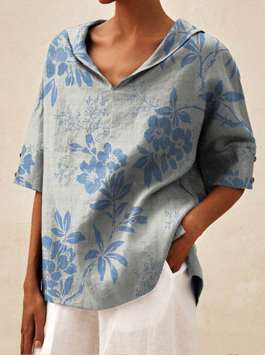 Haut léger floral estival Andrea de Danoir Paris, blouse légère avec motif floral coloré, parfait pour la saison estivale.