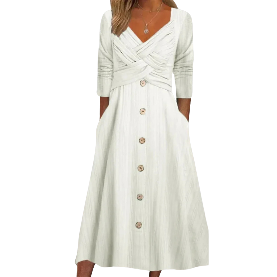 Robe élégante Ella de Danoir Paris avec couverture du ventre, en tissu fluide et finition raffinée.