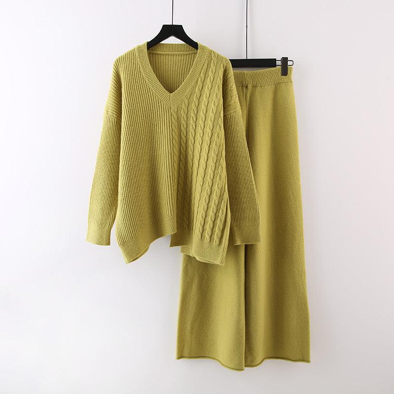 Ensemble tricoté chic Bérénice de Danoir Paris en vert, vêtement élégant et confortable pour femmes, taille unique.