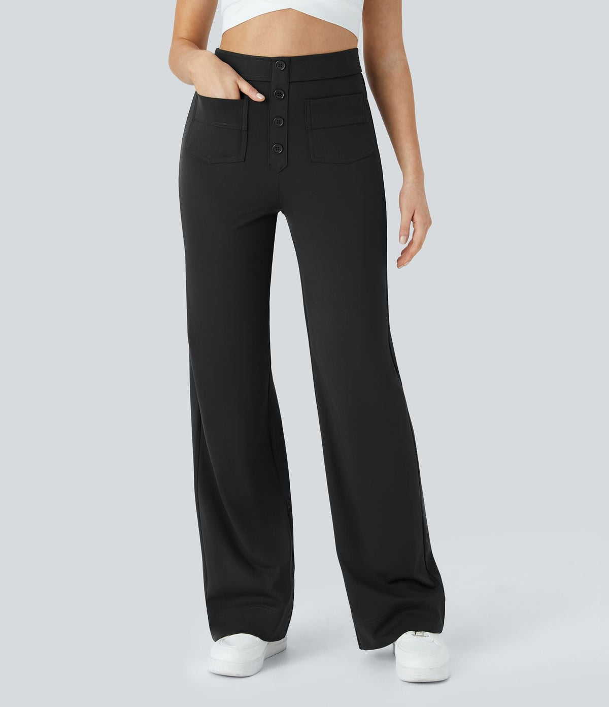 Pantalons élastiques confortables Jade de Danoir Paris en vert, vue avant sur tissu doux et ajusté pour un look décontracté.