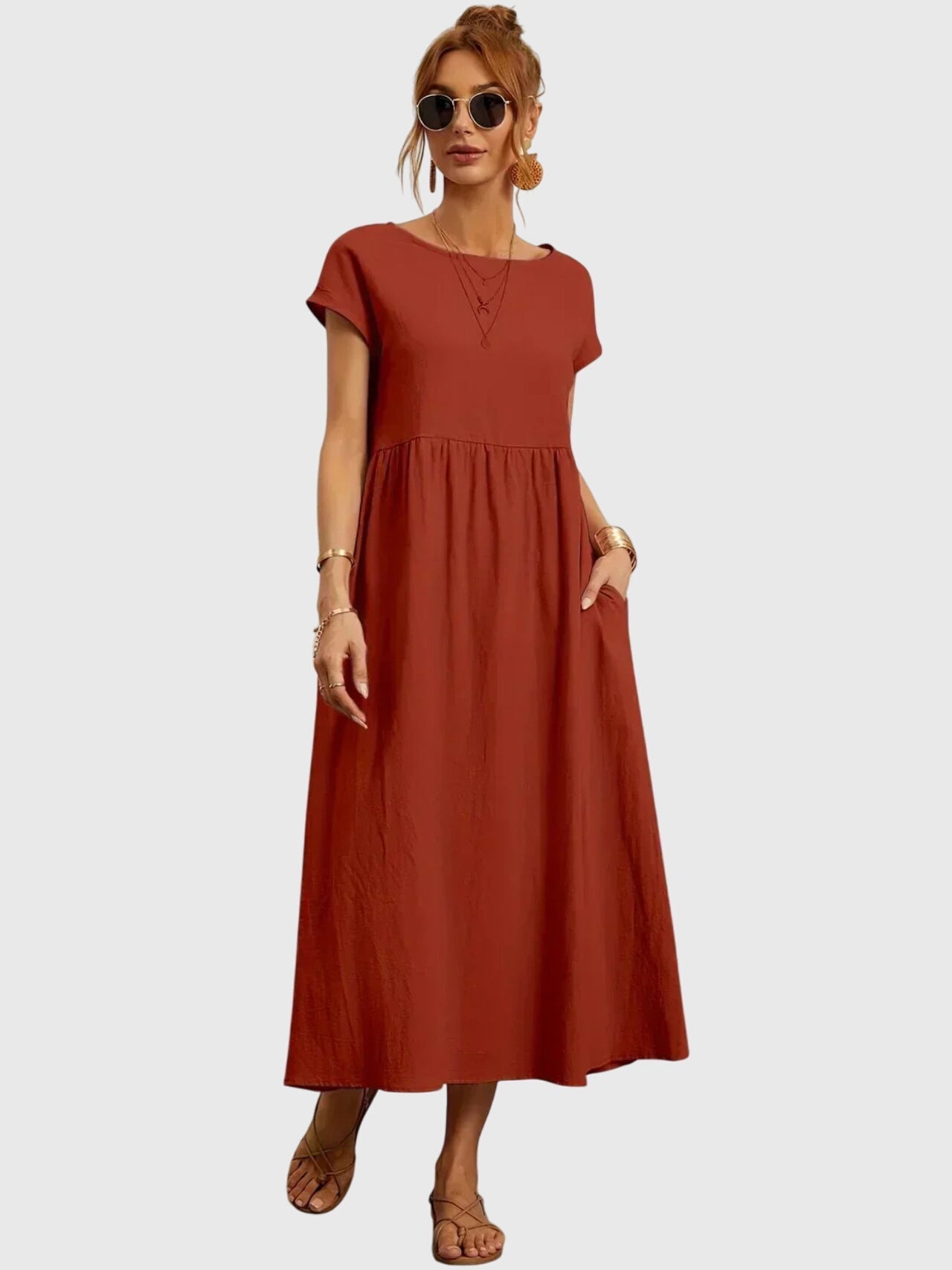 Robes décontractées Giselle™ de Danoir Paris avec poches, vêtement léger et confortable en tissu doux, vue de face.