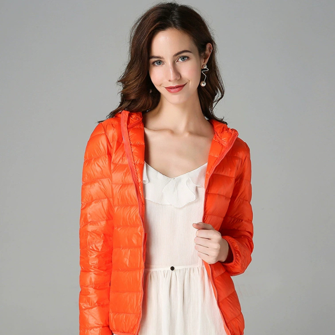 Doudoune pour femmes Danoir Paris, veste chaude et légère, avec capuche et fermeture éclair, adaptée pour l'hiver.
