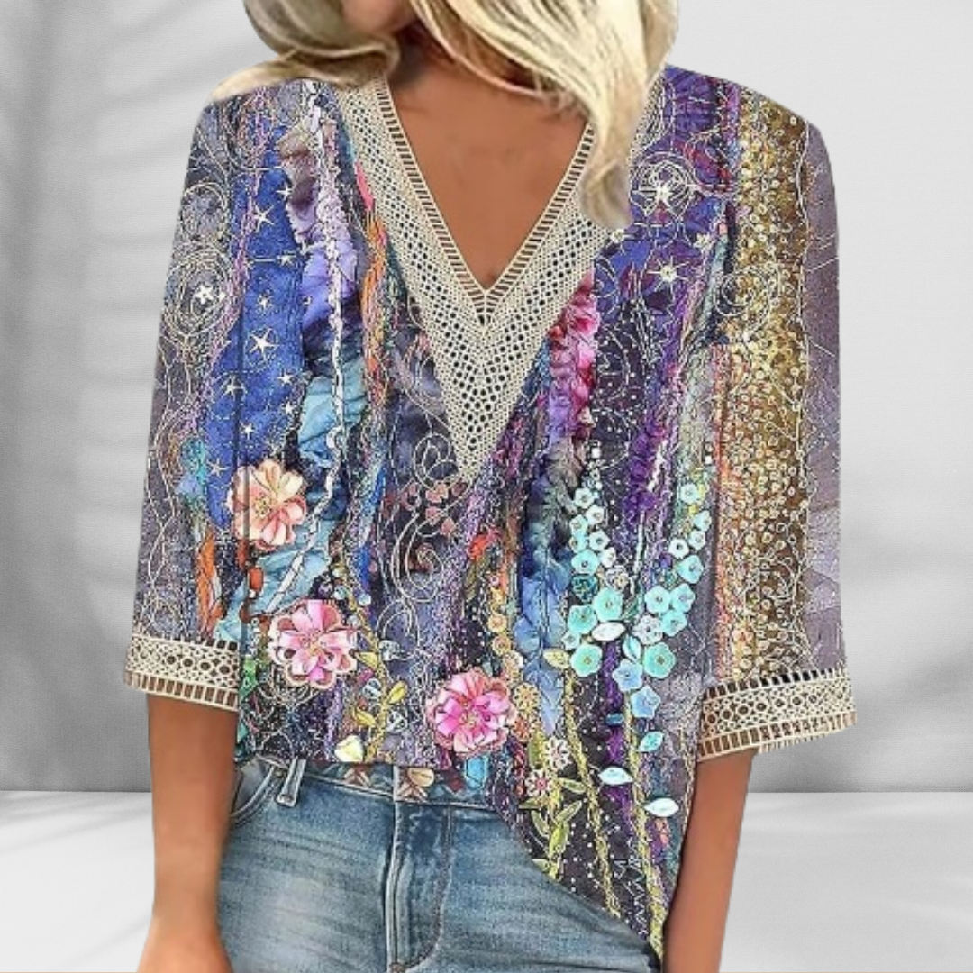 Blouse Boho élégante Danoir Paris pour femmes, style décontracté avec détails sophistiqués, portée fluide et tendance.