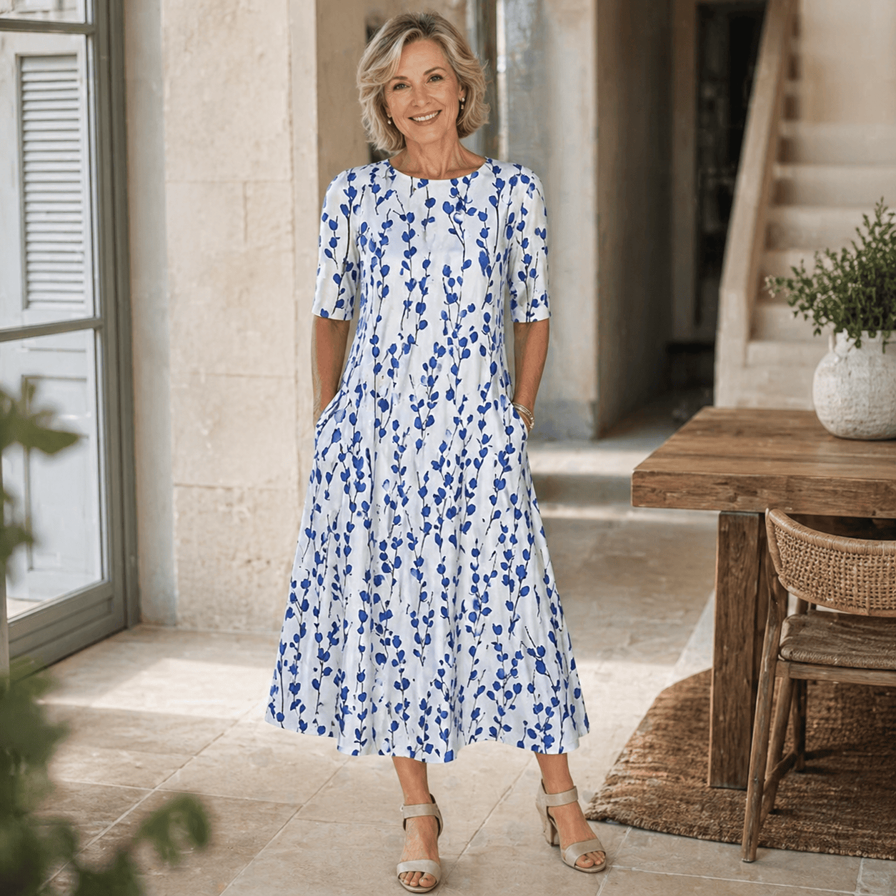 Robe mi-longue florale Sarah de Danoir Paris, motif floral léger, coupe élégante, parfait pour une tenue printanière ou estivale.