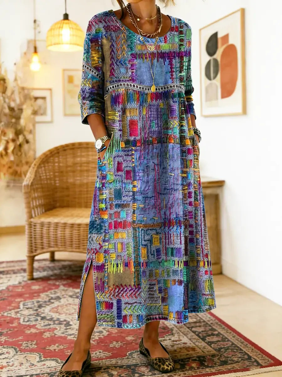 Manuela | Robe en jean patchwork ethnique