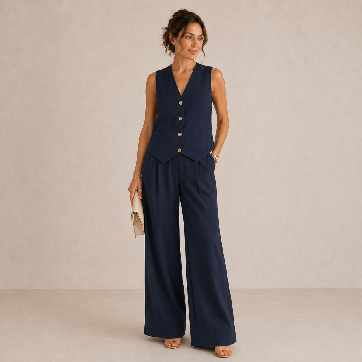 Ensemble élégant ALEKSANDRA de la marque Elvena, comprenant des vêtements sophistiqués pour un look chic.