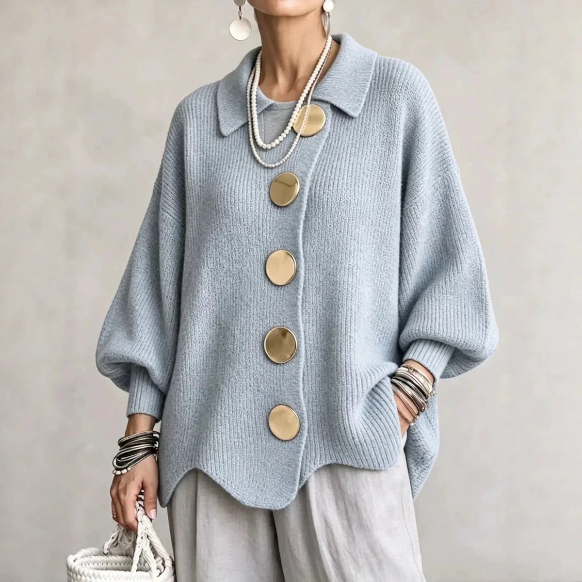 Karina - Cardigan Boutonné Oversize avec Col