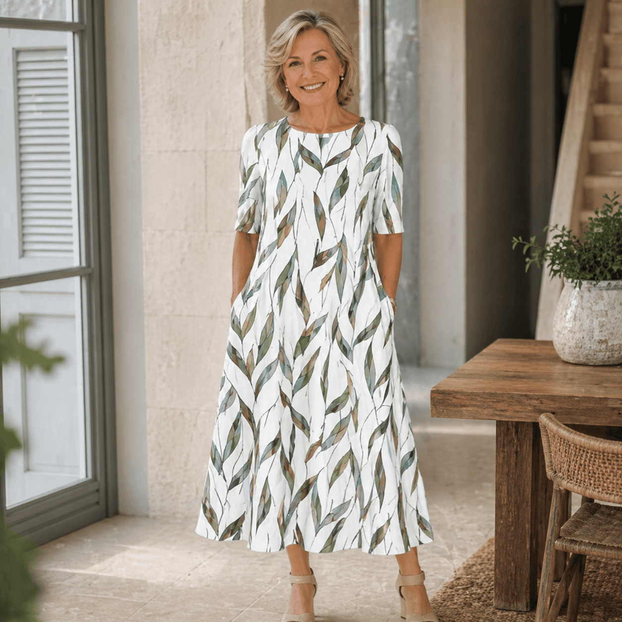 Robe midi florale Sarah de Danoir Paris, robe élégante avec motif floral léger, portée décontractée ou pour une occasion spéciale.
