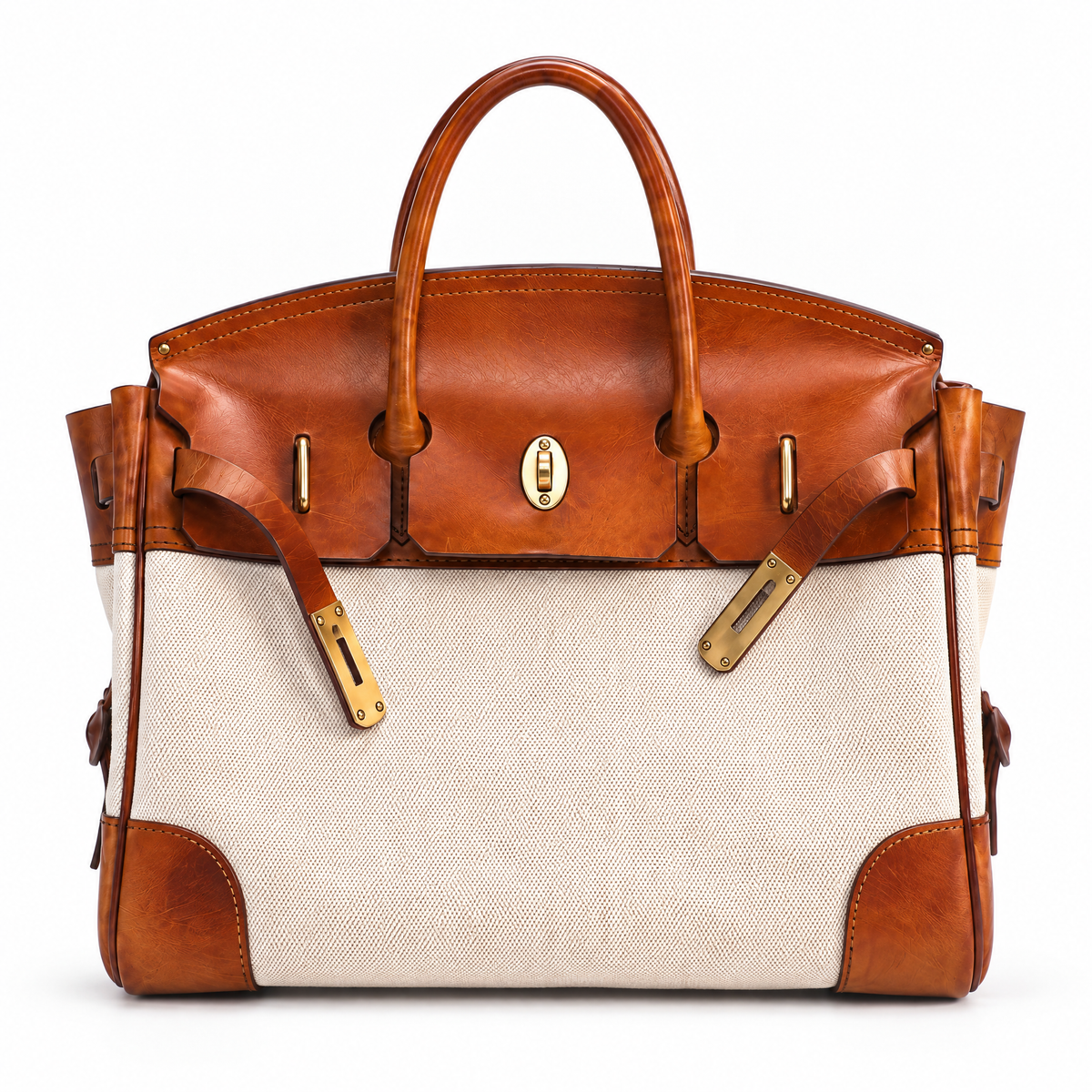 Sac à main Vivienne en cuir marron de Danoir Paris, vue frontale, fait main, élégant et sophistiqué.