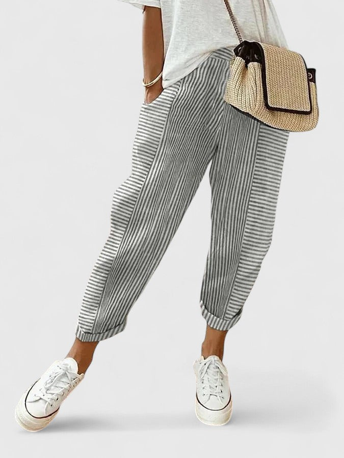 Pantalons d'été gris pour femmes Elvira™ de Danoir Paris, vêtements confortables en tissu léger et doux.