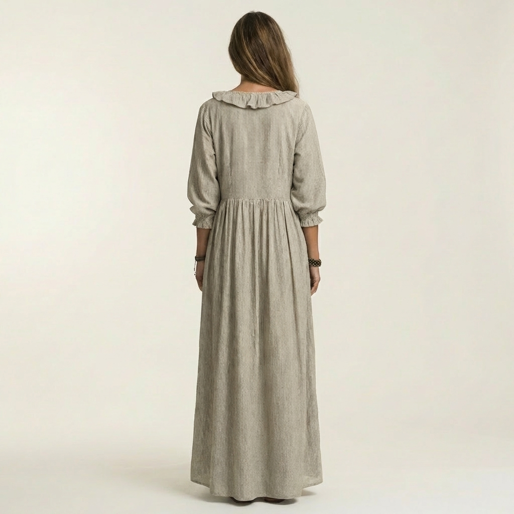 Yosetta | Robe Maxi Rayée avec Volants et Décolleté en V