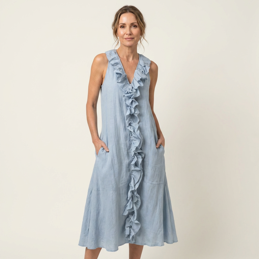 Vicky | Robe Maxi Sans Manches à Col en V avec Volants