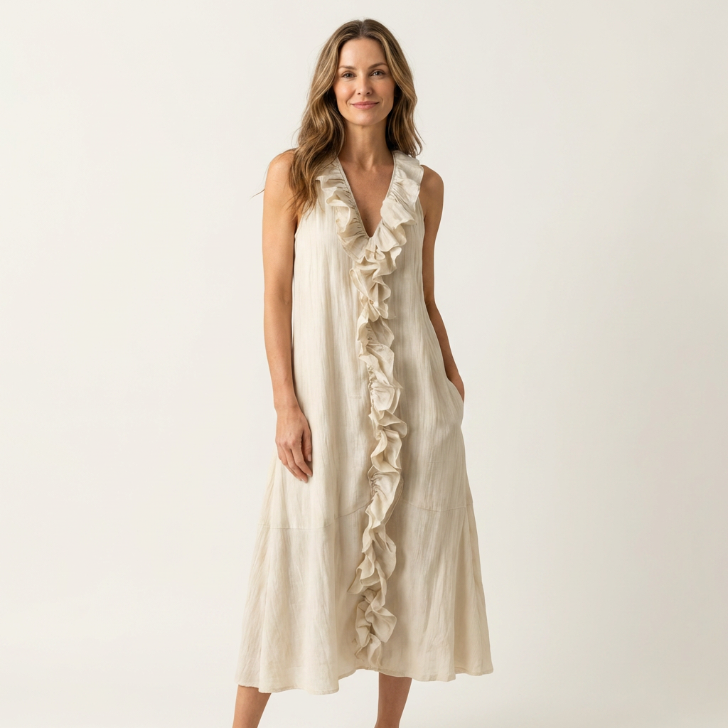 Vicky | Robe Maxi Sans Manches à Col en V avec Volants
