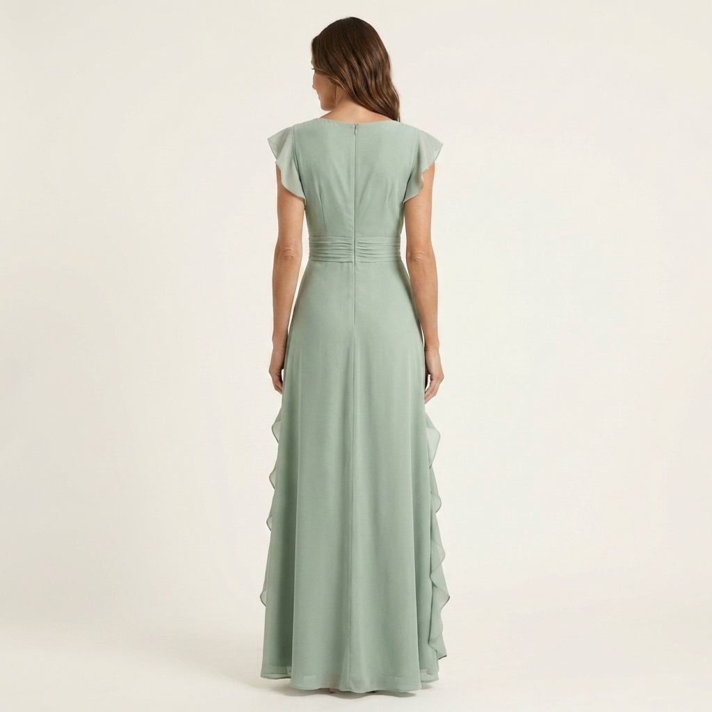 Nellyana | Robe Maxi à Volants en V avec Manches Évasées
