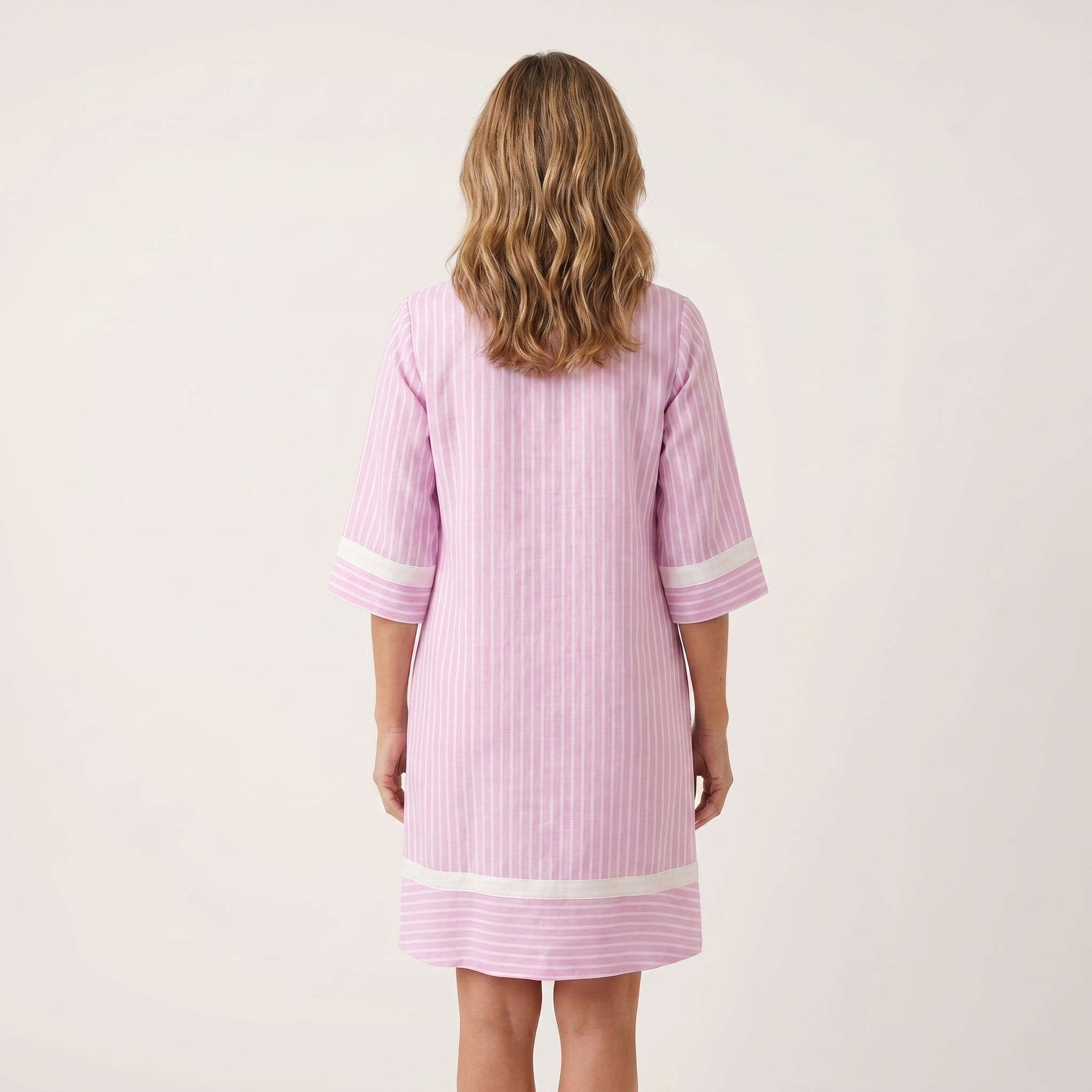 Sanina | T-shirt Robe en Coton Rayé avec Détails Contrastés