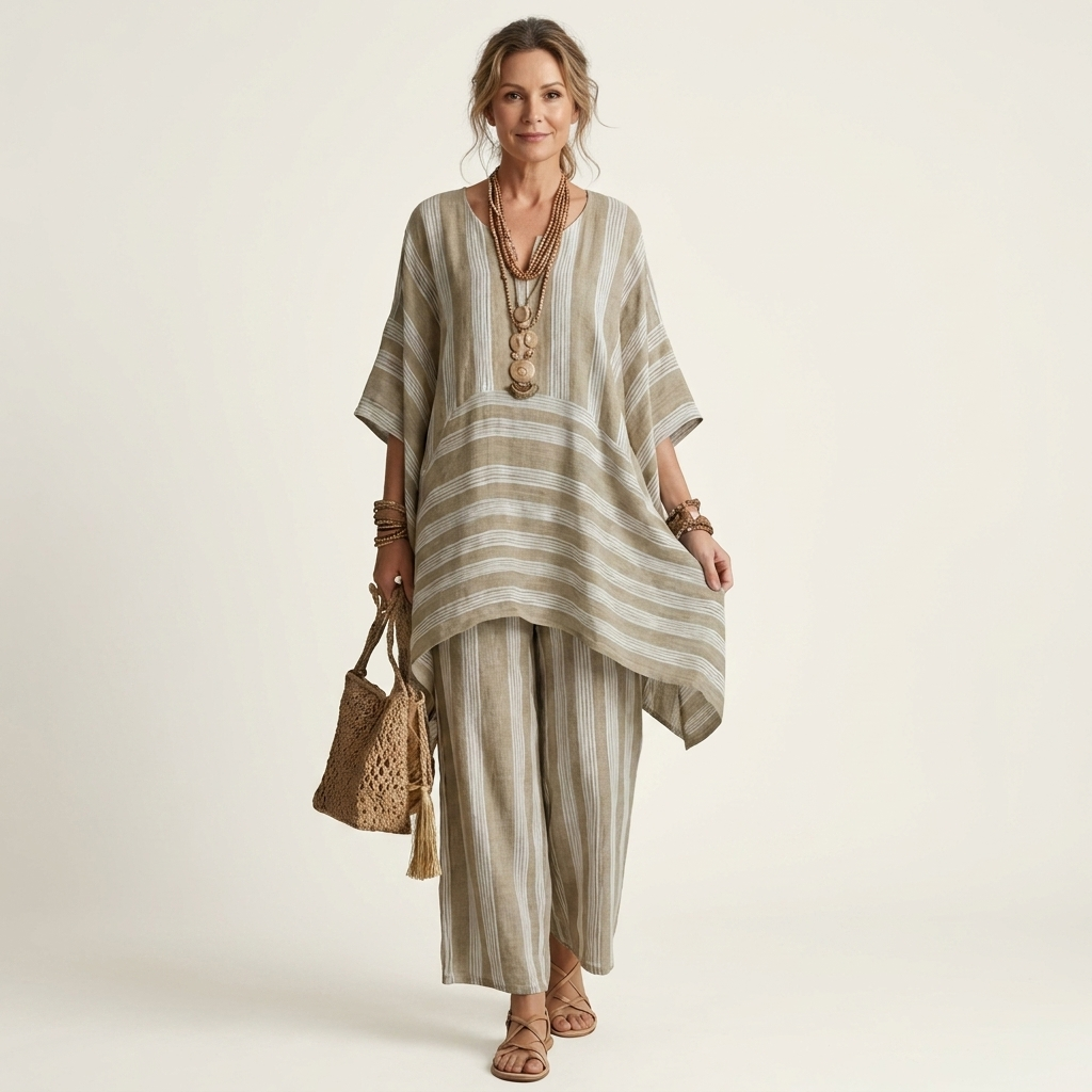 Kiara | Ensemble Bicolore en Coton-Lin à Rayures