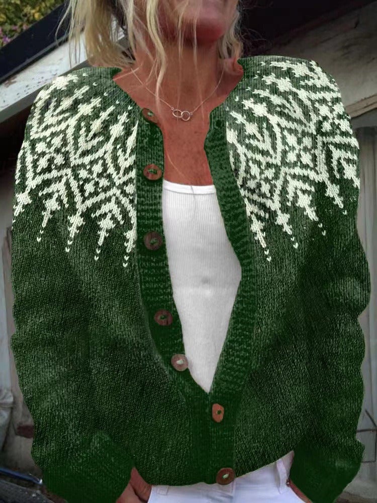 Cardigan Danoir Paris IDUNN™ à motif yoke flocon de neige, doux, chaud, avec manches longues et col rond.