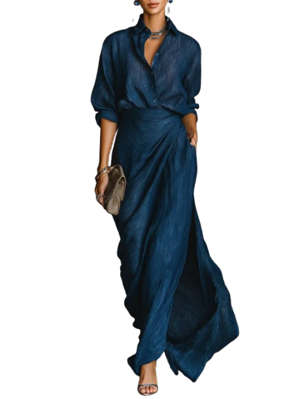 Robe élégante Céleste de Danoir Paris, robe longue en tissu fluide, détail sophistiqué pour une tenue chic et raffinée.
