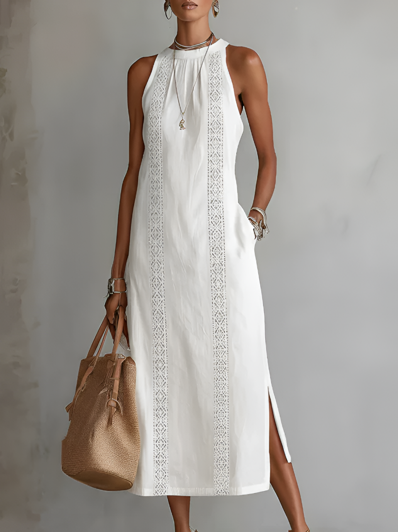 Jimena | Robe midi en lin à col Mao