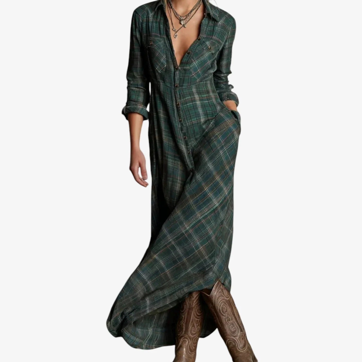 Hattie - Robe longue à carreaux