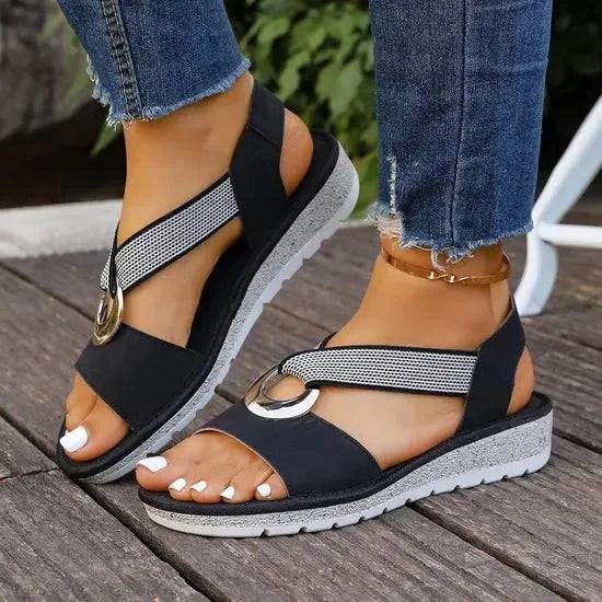 Sandales Luna Côtières Danoir Paris avec talon compensé à talon ouvert et style européen et américain.