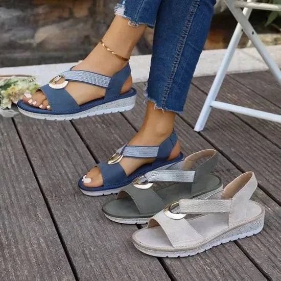 Sandales Luna Côtières de Danoir Paris, sandales à talon compensé à plateforme ouverte, style européen et américain.